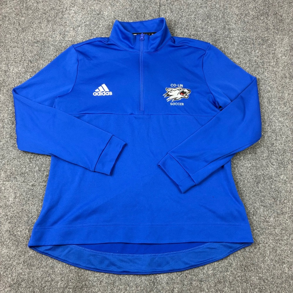 Adidas Aeroready Mens Large Co-Lin Soccer 1/4 Zip Pullover Blue Training Top